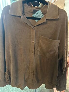 Dark Brown Button-Up Fleece Shirt